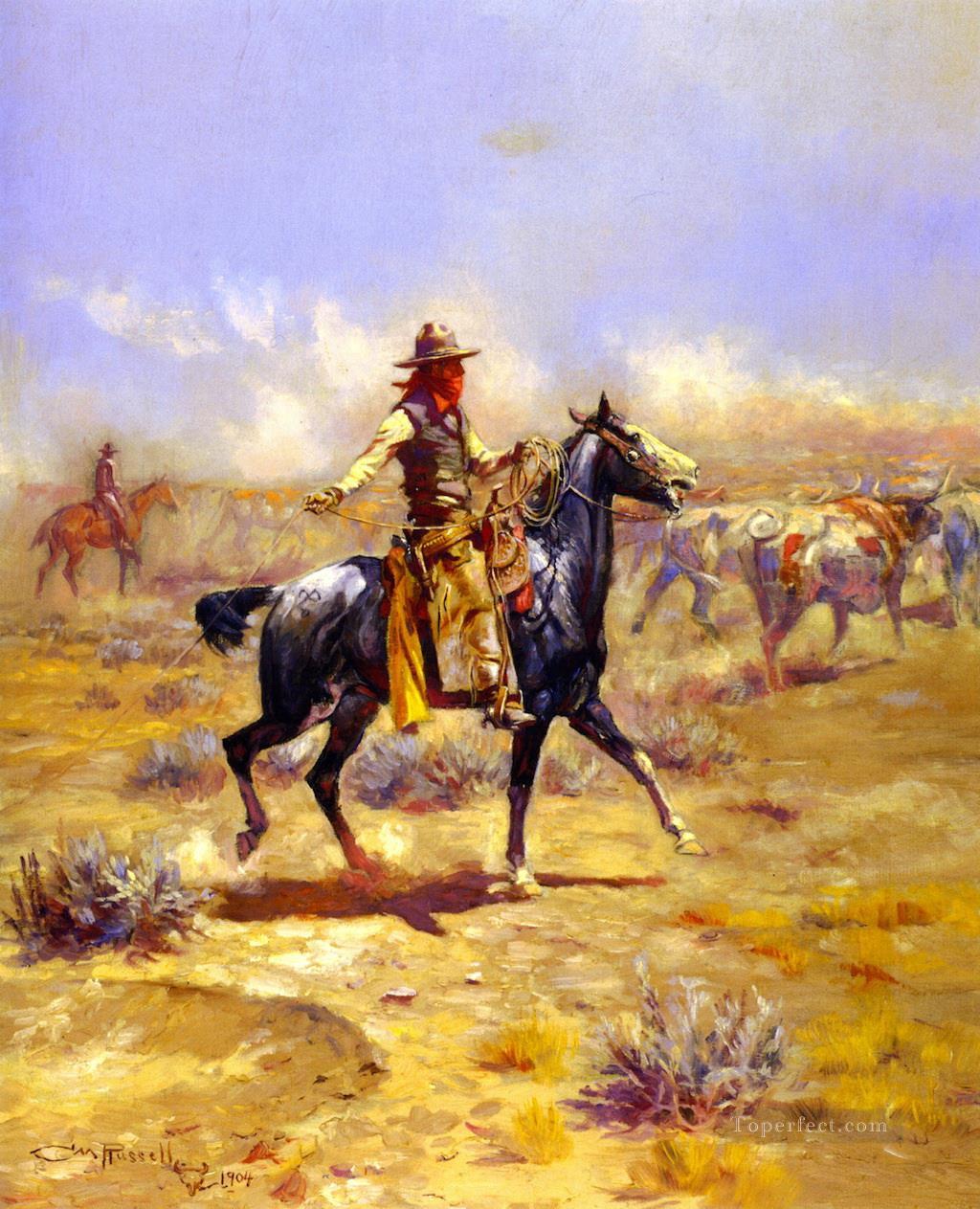 through the alkali 1904 Charles Marion Russell Indiana cowboy Oil Paintings